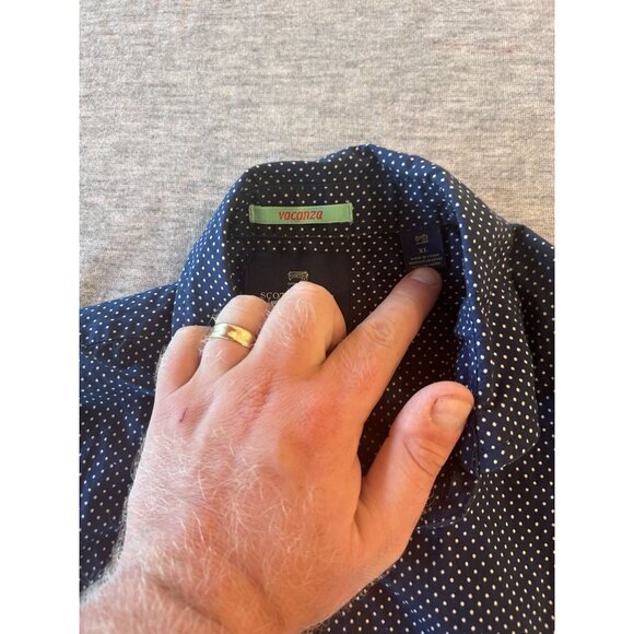 Scotch and Soda Button Down Shirt Men's Size XL Short Sleeve Polka Dot Navy Blue - Picture 2 of 9